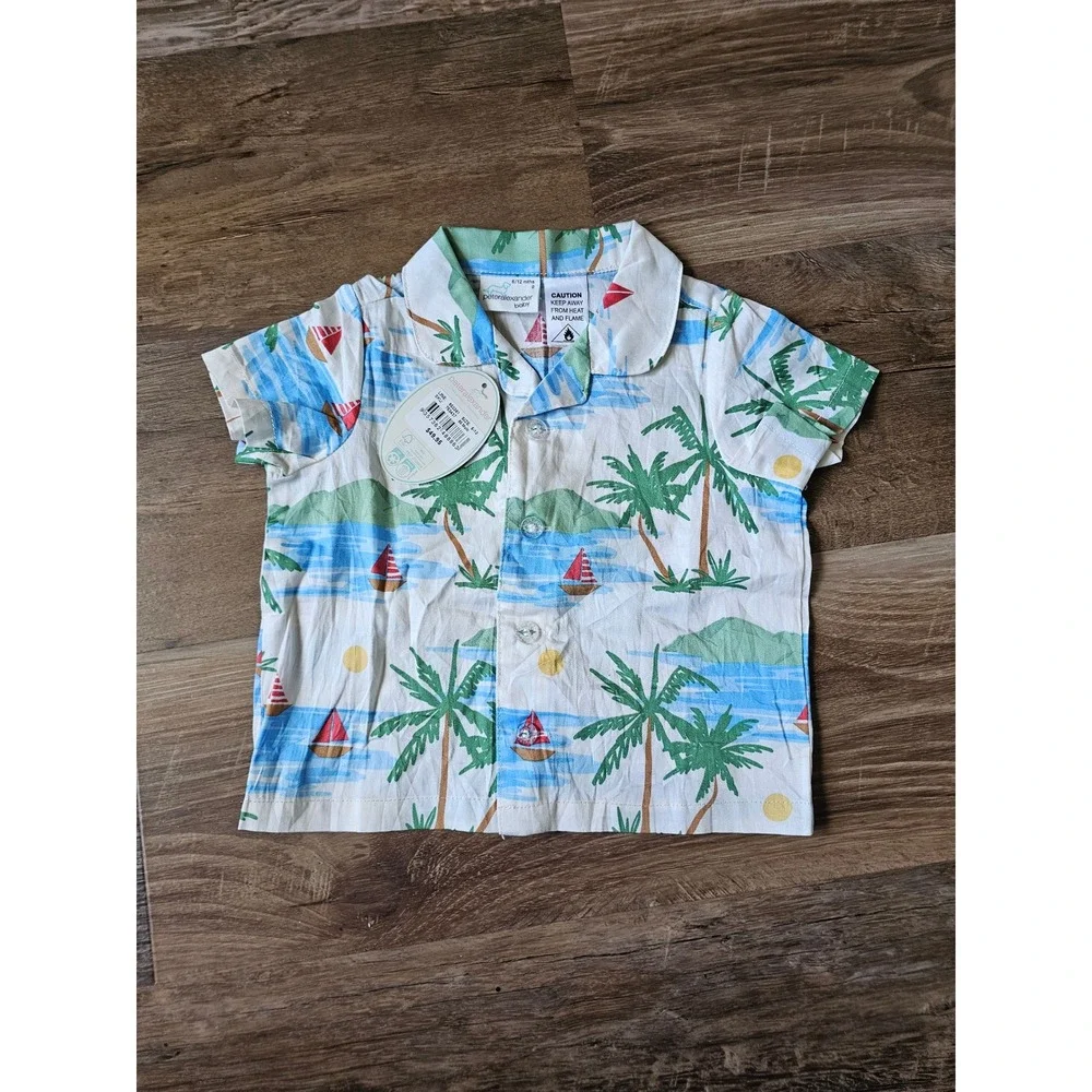 Peter Alexander Baby Tropical Palm Sailboat Shirt Multi 6-12 Months NWT - Picture 1 of 3